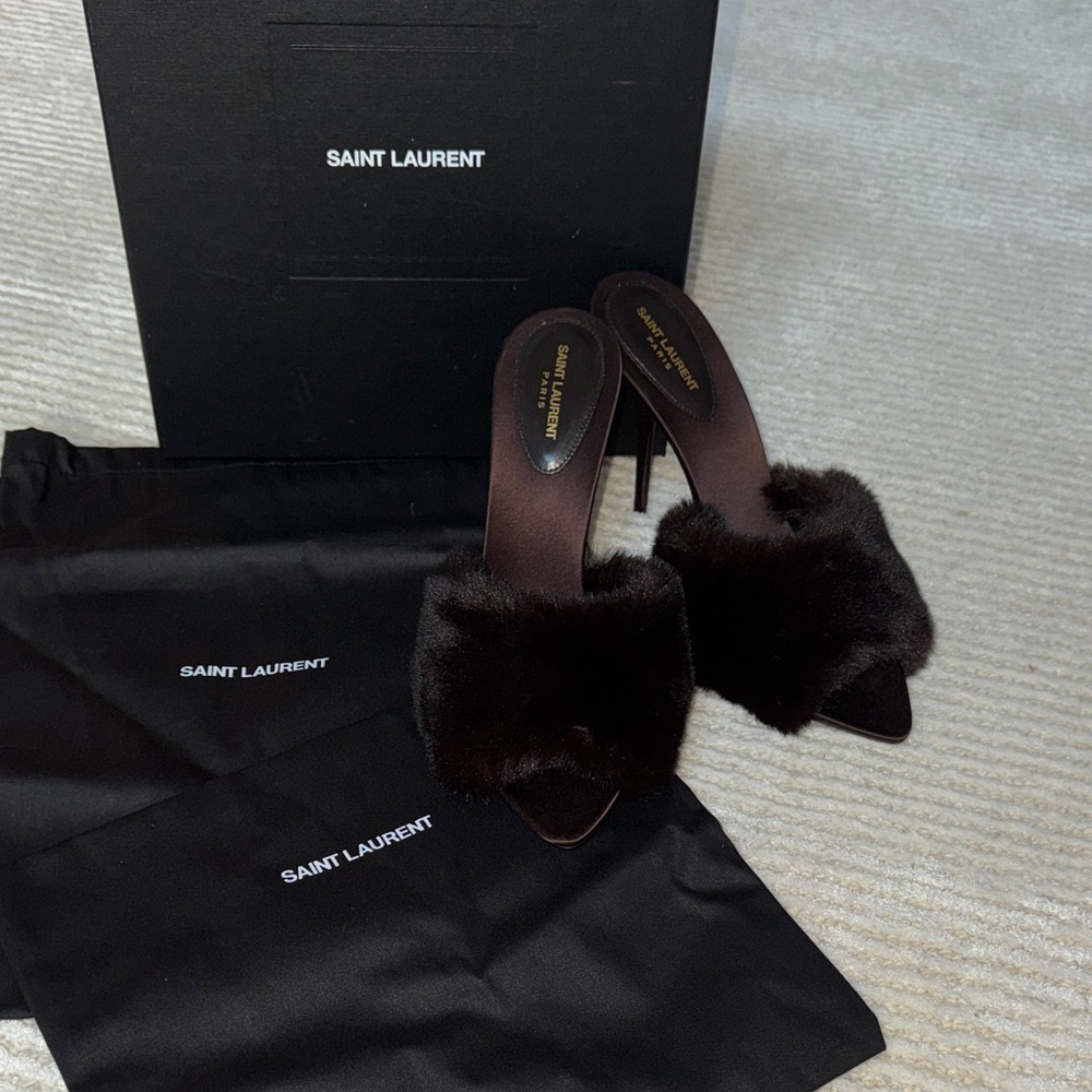 Saint Laurent Dark Brown Fur Mules